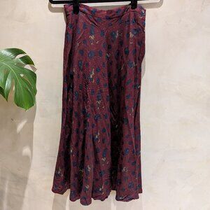 Burgundy wine equestrian horse paisley print long skirt - size 8